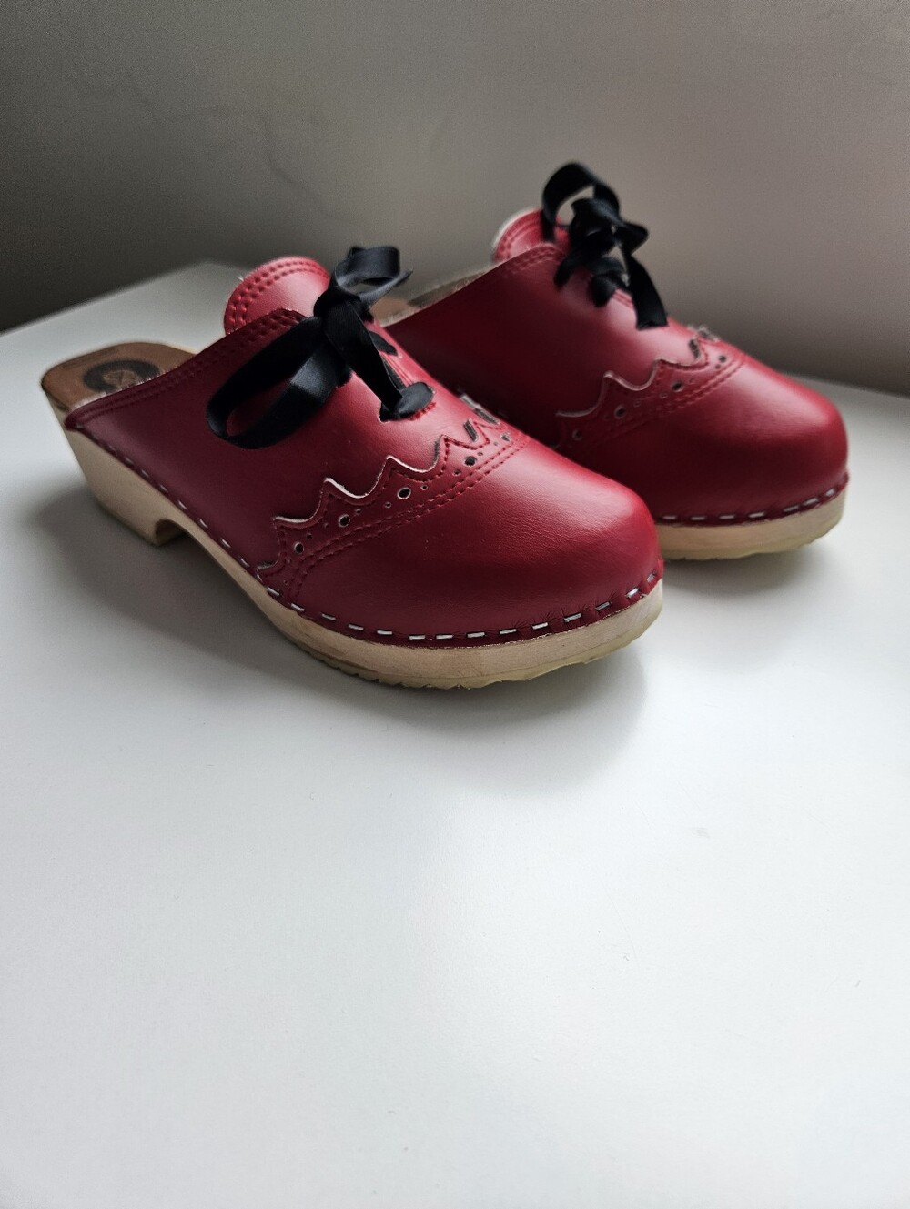 Troentorp × Maguba Red Leather With Black Ribbon   Sweedish Clog Brand New